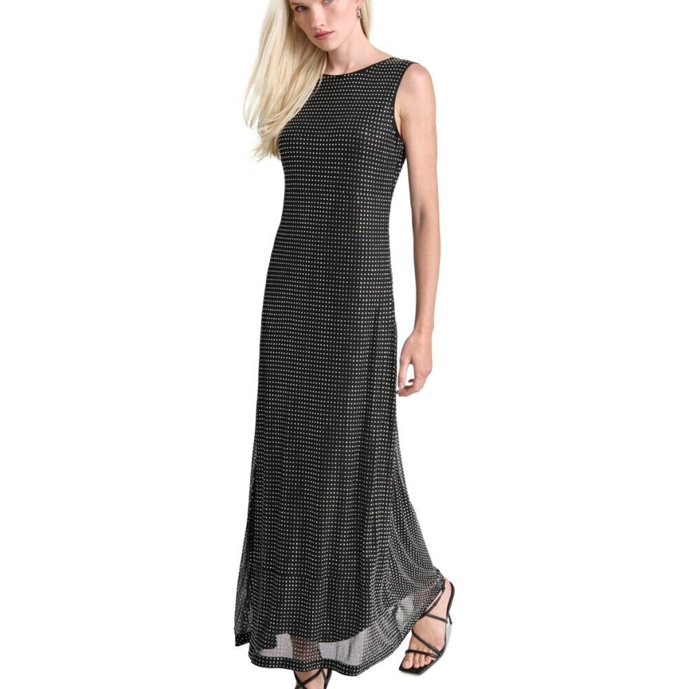 DKNY Black Rhinestone Dress Cowl Back Gown Size 6 NWT Evening Formal Gown - Picture 5 of 9